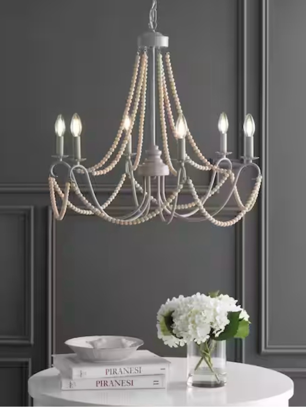 New Jonathan Y Rustica Grey Natural Beaded Chandelier light